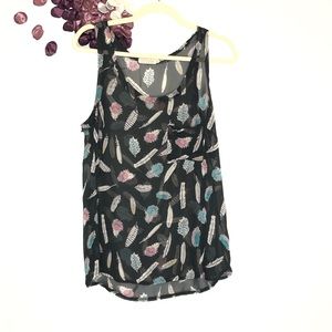 Pins & Needles Black Feather Print Tank Size Small